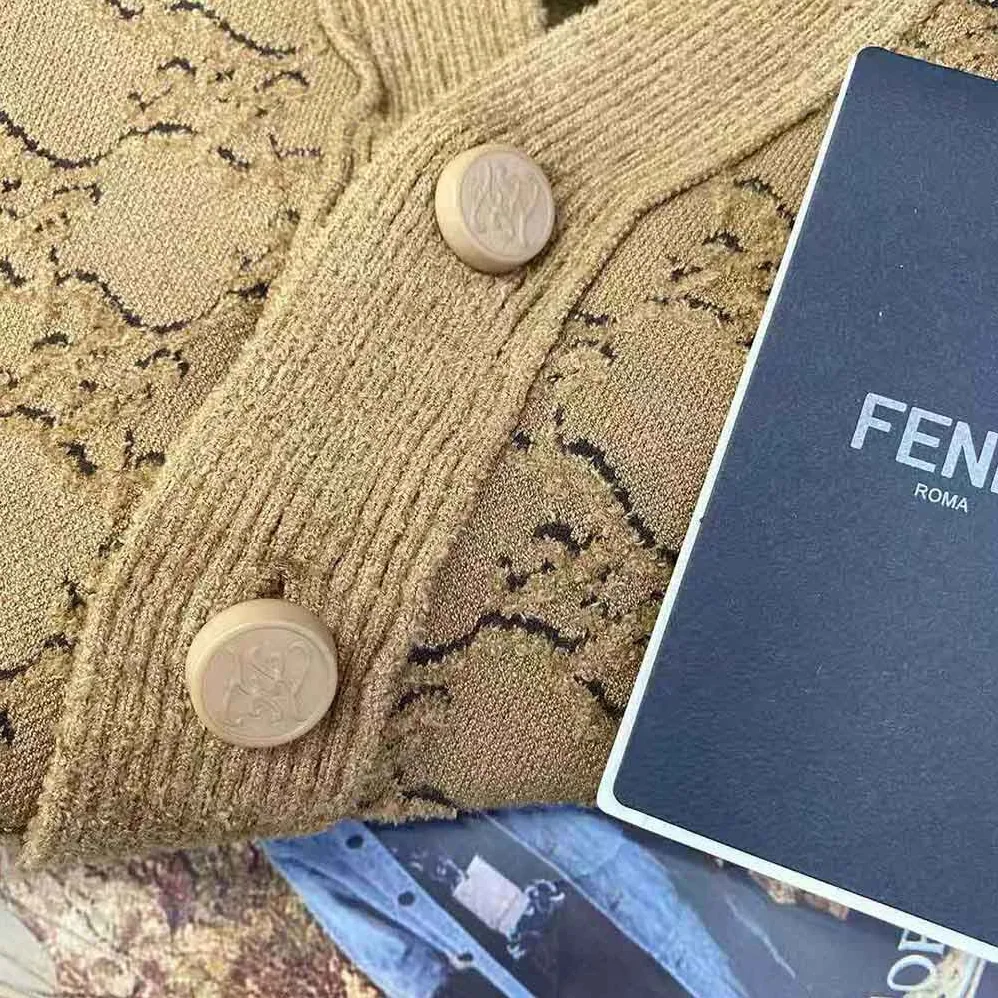 Fendi Beige Velvet and Viscose Cardigan with V Neck and Ribbed Edges for Women Fendi Beige Velvet and Viscose Cardigan with V Neck and Ribbed Edges for Women