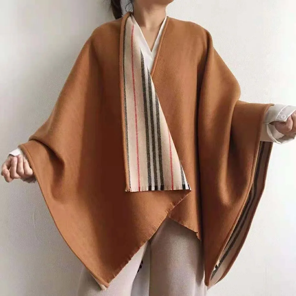 Burberry Lcon Stripe Detail Wool Cape for Women in Brown