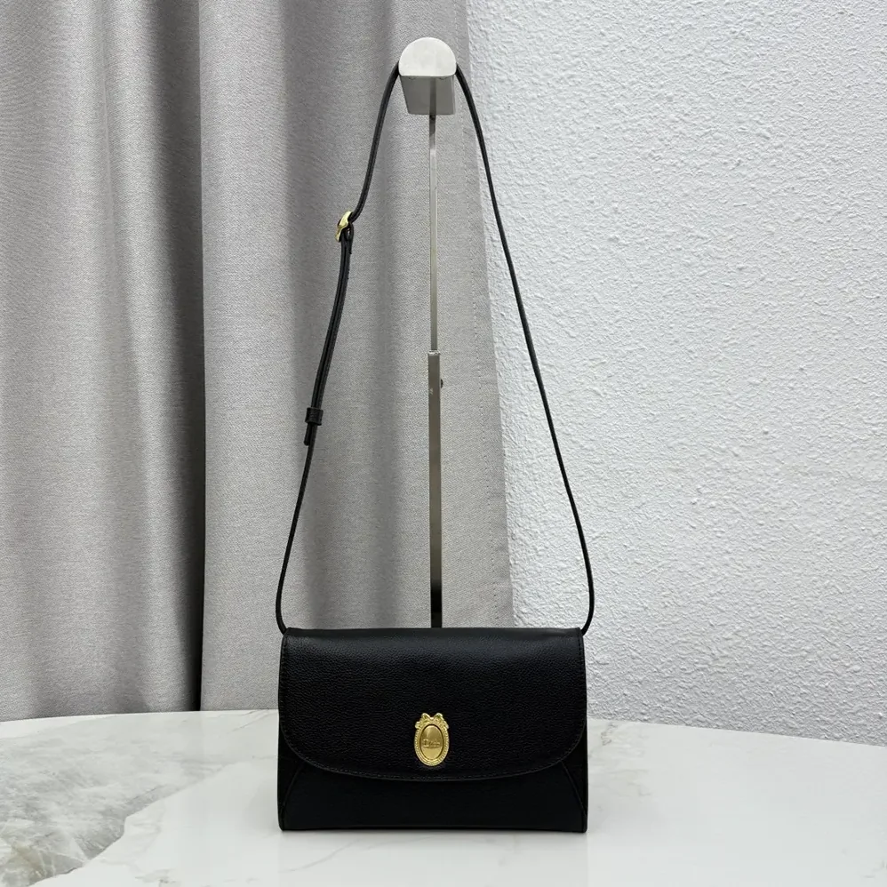 Dior Médaillon Envelope Pouch with Strap Black and Myosotis Blue Grained Calfskin for Women Dior Médaillon Envelope Pouch with Strap Black and Myosotis Blue Grained Calfskin for Women