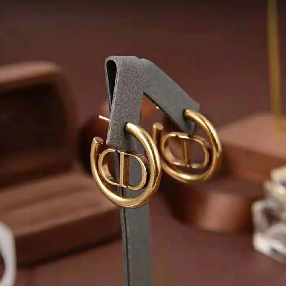 Dior 30 Montaigne Hoop Earrings Antique Gold for Women in Finish Metal
