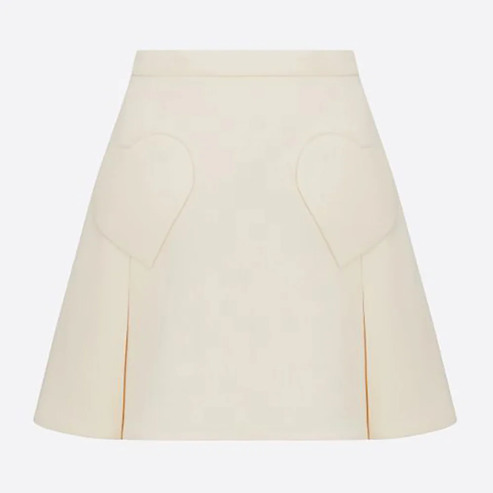 Dior Dioramour Miniskirt with Heart-Shaped Pockets Ecru Wool and Silk for Women