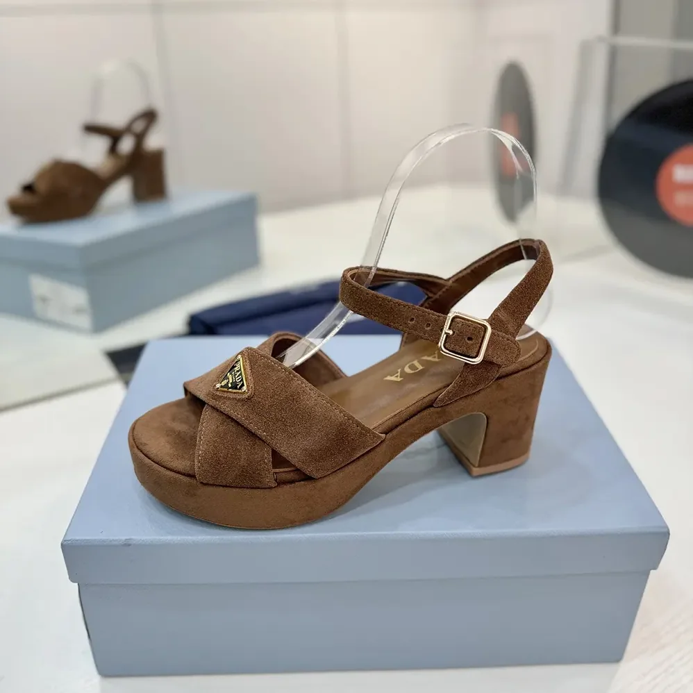 Prada Suede Platform Sandals for Women in Brown
