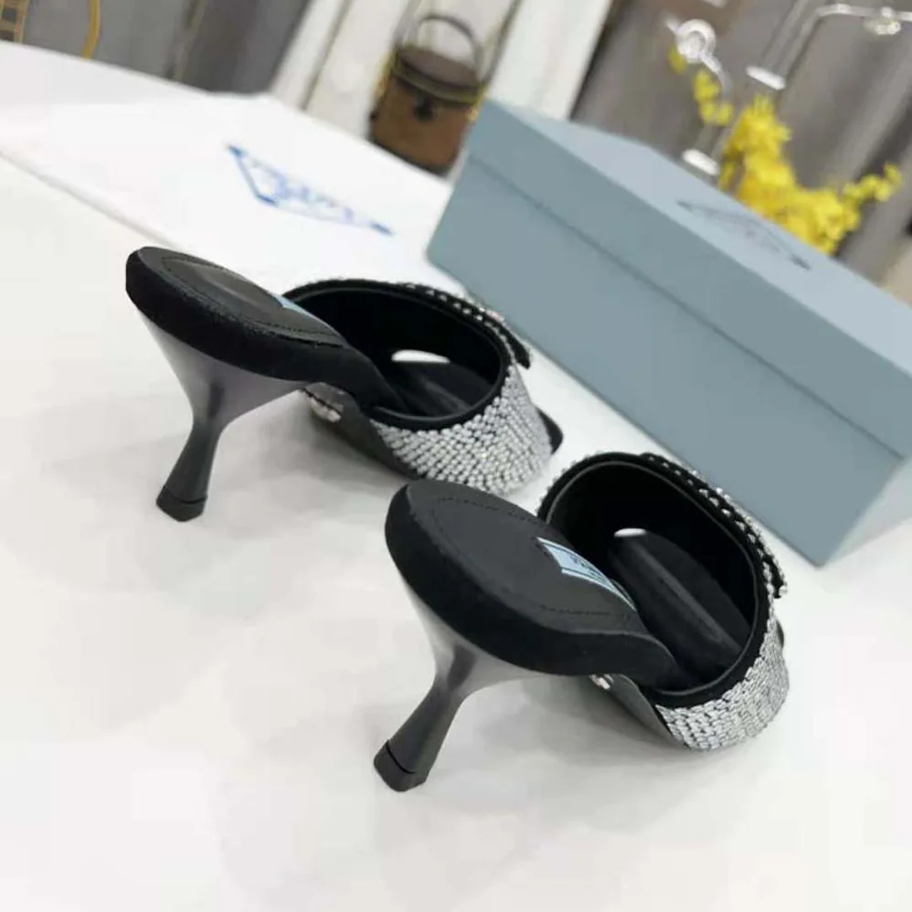 Prada Satin Sandals with Crystals for Women in Silver Prada Satin Sandals with Crystals for Women in Silver