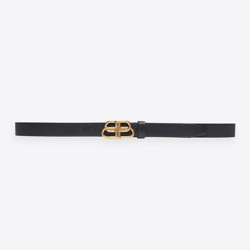 Balenciaga New BB Belt in Black Calfskin and Aged Gold Buckle for Women Balenciaga New BB Belt in Black Calfskin and Aged Gold Buckle for Women