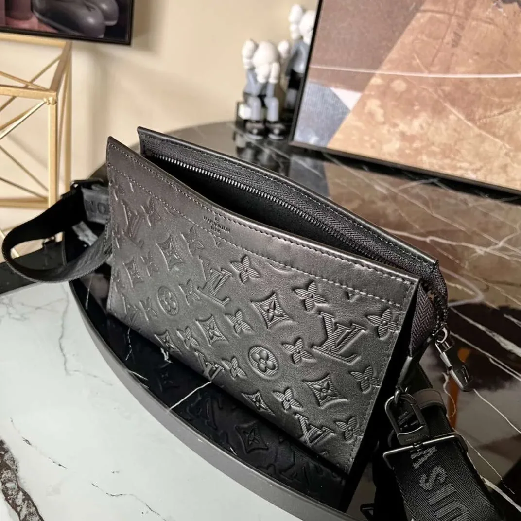 Louis Vuitton Pochette Gaston Wearable Wallet Shoulder Bag / Black Monogram Shadow Black Hardware