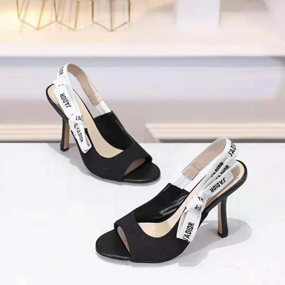 Dior J'adior Heeled Sandal Black Technical Fabric in 8.5cm Heel for Women