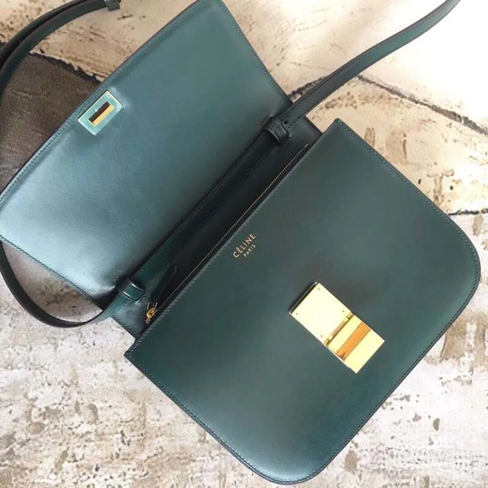 Celine Small Classic Bag in Box Calfskin Leather for Women in Dark Green