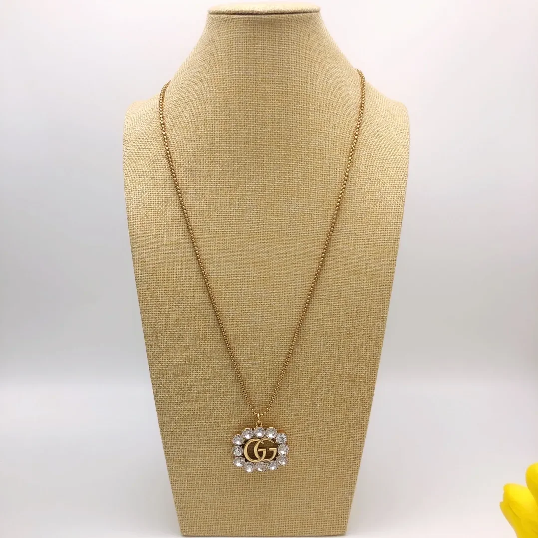 Square Crystal Necklace Gold