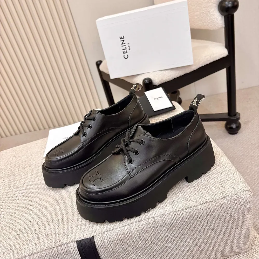 Celine Triomphe Derbies in Shiny Bull for Women in Black