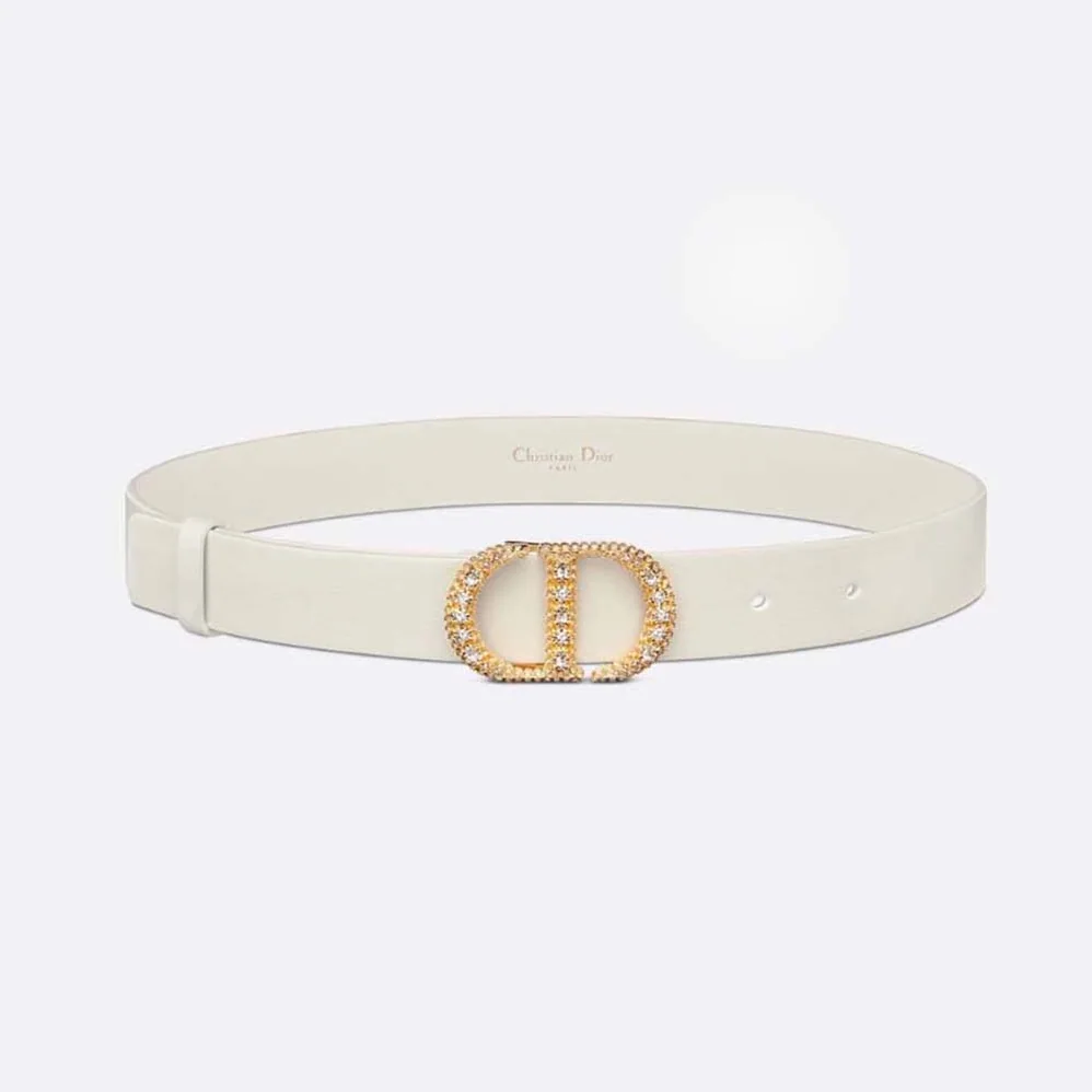 Dior 30 Montaigne Crystals Belt Latte Smooth Calfskin and Silver-Tone Crystals 27 MM for Women Dior 30 Montaigne Crystals Belt Latte Smooth Calfskin and Silver-Tone Crystals 27 MM for Women