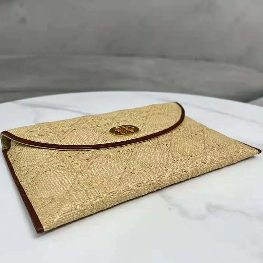 Dior 30 Montaigne Avenue Pouch with Flap Natural Cannage Raffia for Women