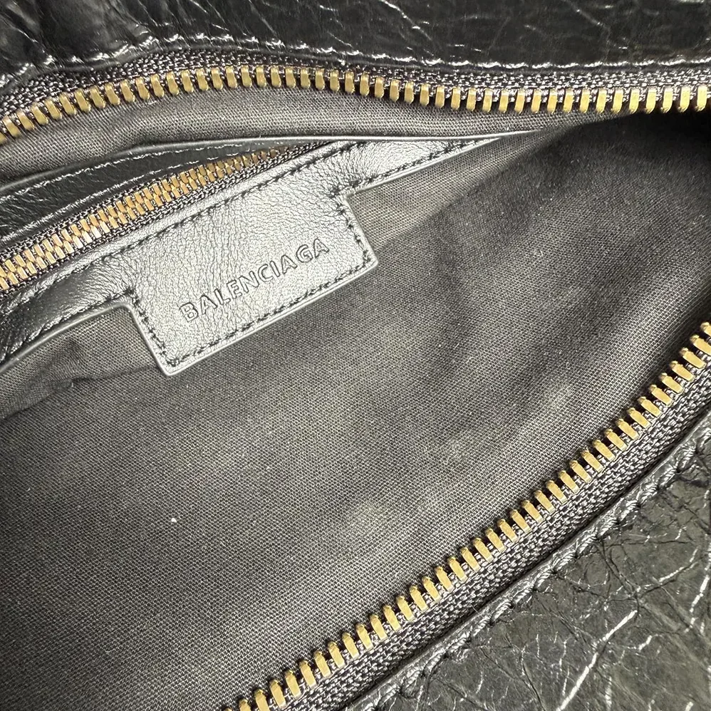 Balenciaga Le City Bag Small in Black Arena Lambskin Brass Hardware for Women