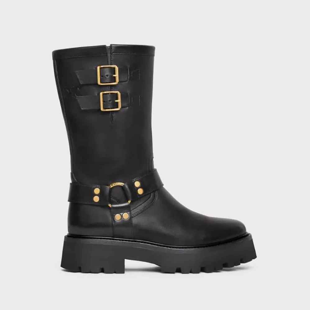 Celine Bulky Mid Biker Boot with Harness in Calfskin – Vegetal Tanning for Women in Black Celine Bulky Mid Biker Boot with Harness in Calfskin – Vegetal Tanning for Women in Black