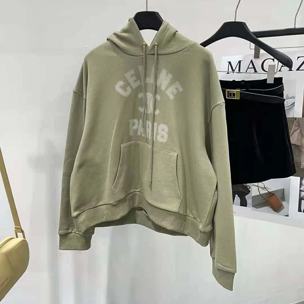 Celine Paris Loose Hoodie in Cotton Fleece for Men in Green Celine Paris Loose Hoodie in Cotton Fleece for Men in Green