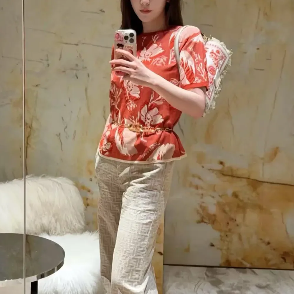 Fendi Red Viscose Jacquard T for Women in shirt Fendi Red Viscose Jacquard T for Women in shirt