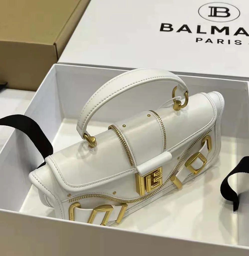 Balmain Blaze Grained Leather Clutch Bag for Women in White Balmain Blaze Grained Leather Clutch Bag for Women in White