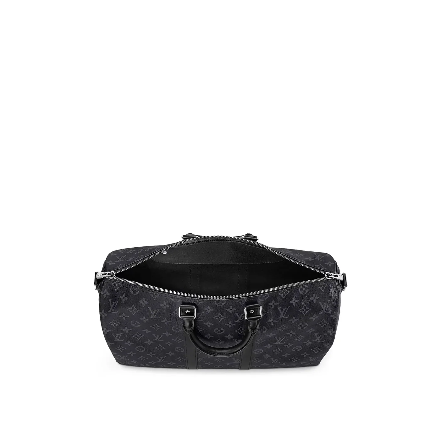 Louis Vuitton Keepall Bandouliere 45 Travel Bag / Black Monogram Eclipse Silver Hardware Louis Vuitton Keepall Bandouliere 45 Travel Bag / Black Monogram Eclipse Silver Hardware
