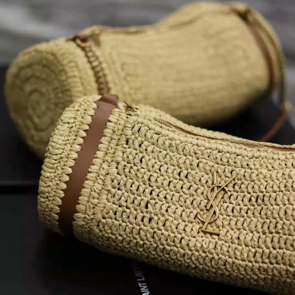Saint Laurent YSL Cassandre Small Cylindric Bag in Raffia and Vegetable for Women in tanned Leather Saint Laurent YSL Cassandre Small Cylindric Bag in Raffia and Vegetable for Women in tanned Leather
