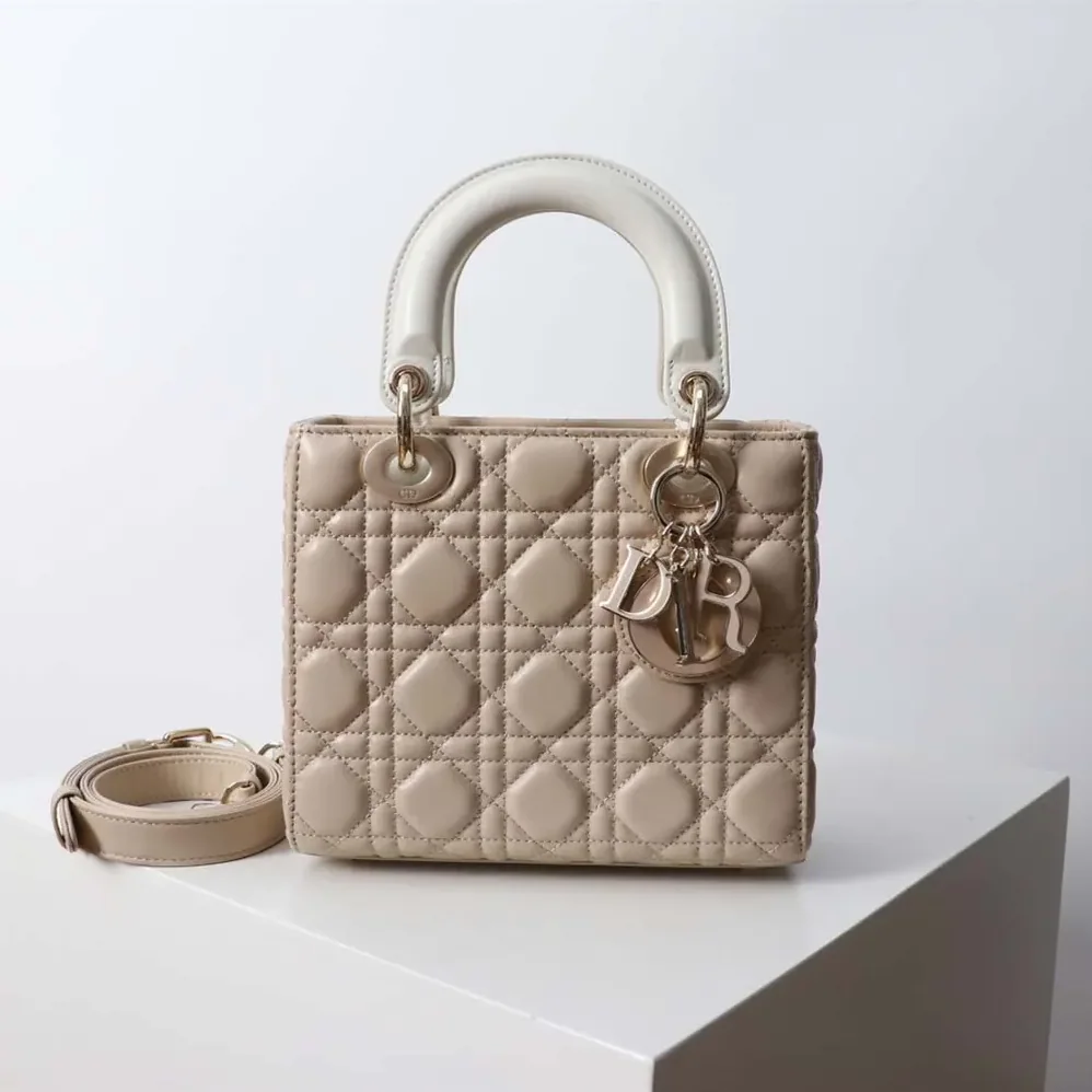 Dior Small Lady Dior Bag Two-Tone Trench Beige and Latte Cannage Lambskin for Women Dior Small Lady Dior Bag Two-Tone Trench Beige and Latte Cannage Lambskin for Women