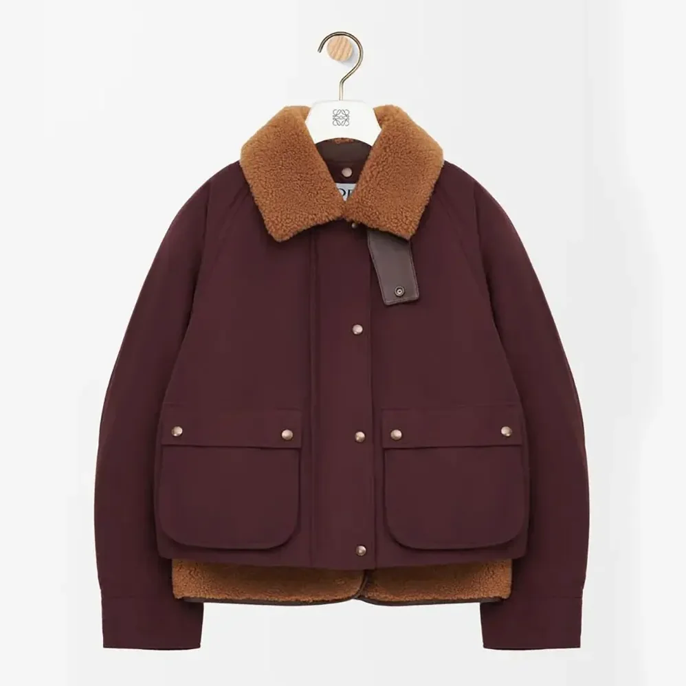 Loewe Puffer in Shearling and Cotton Blend for Men in Burgundy