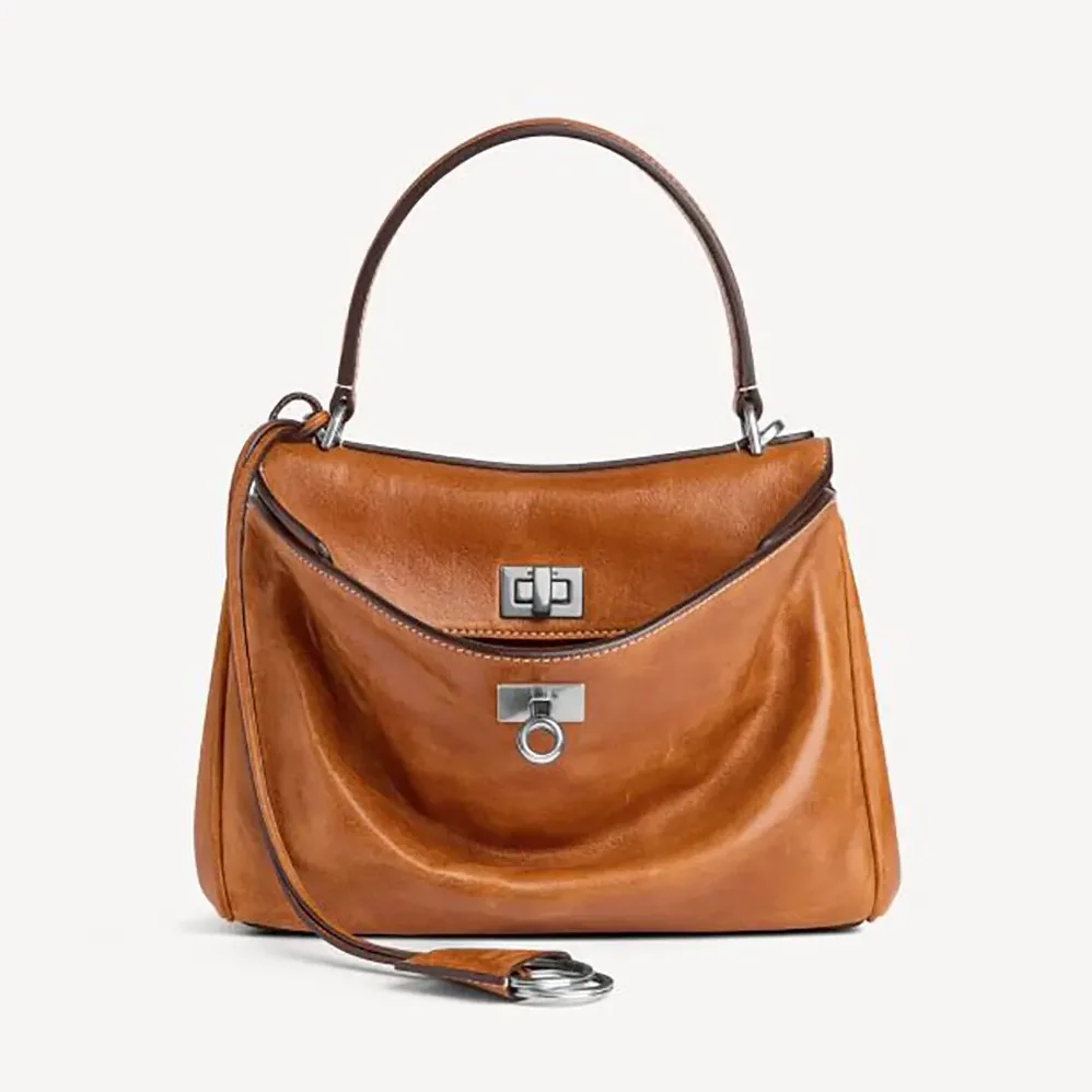 Balenciaga Rodeo Handbag Mini in Tan Cowboy Vegetable Tanned Lambskin Aged for Women in silver Hardware