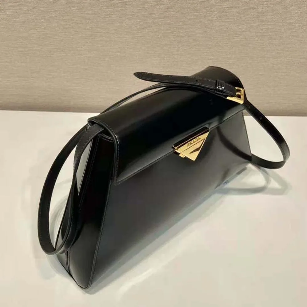 Prada Medium Brushed Leather Handbag for Women in Black Prada Medium Brushed Leather Handbag for Women in Black