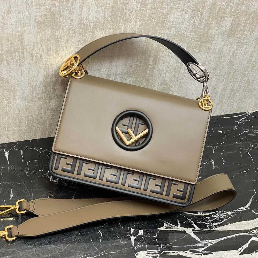Fendi KAN I F Small Gray Leather Mini for Women in Bag in Calf