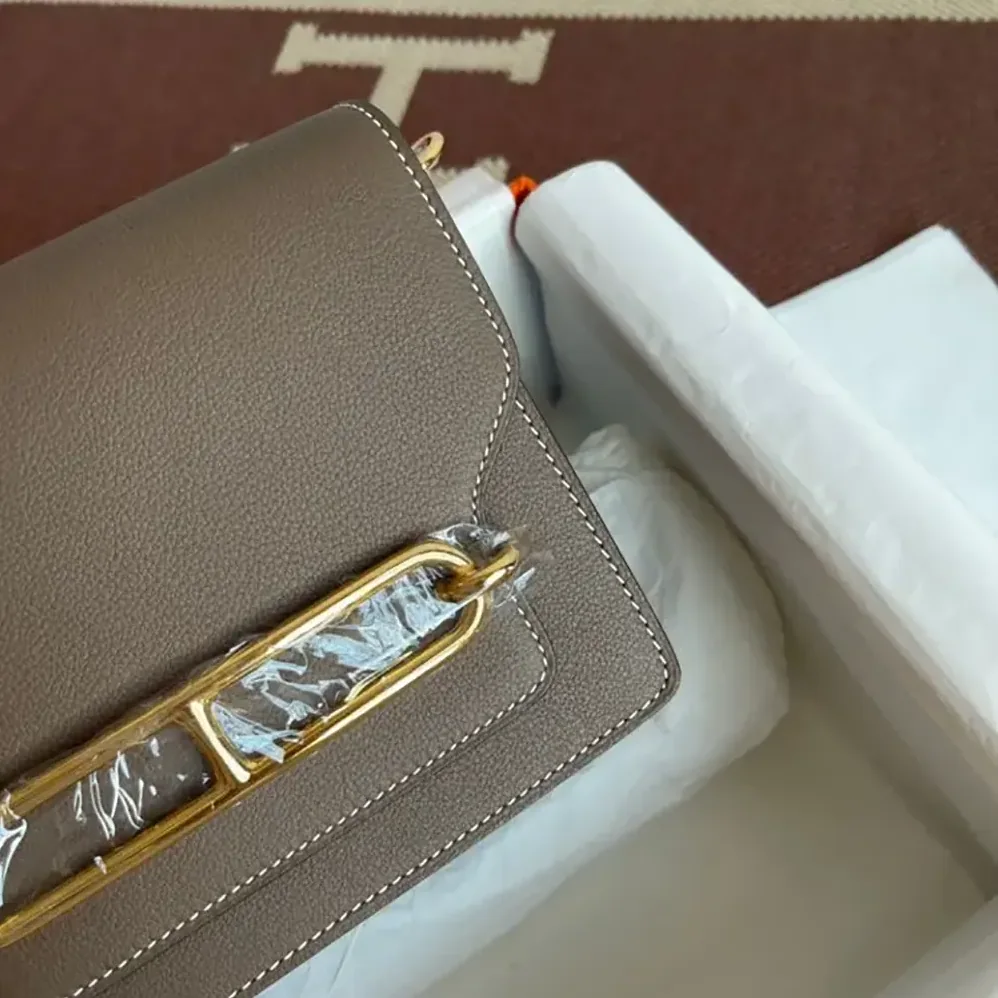 Hermes Roulis Mini Bag in Evercolor Calfskin for Women in Gray/Gold