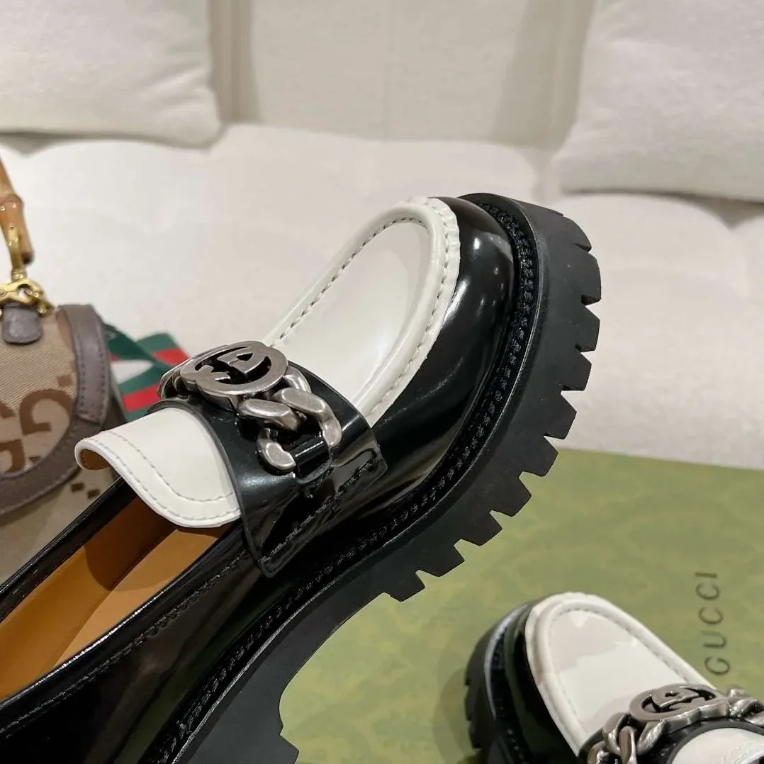 Chanel Moccasins Black in White