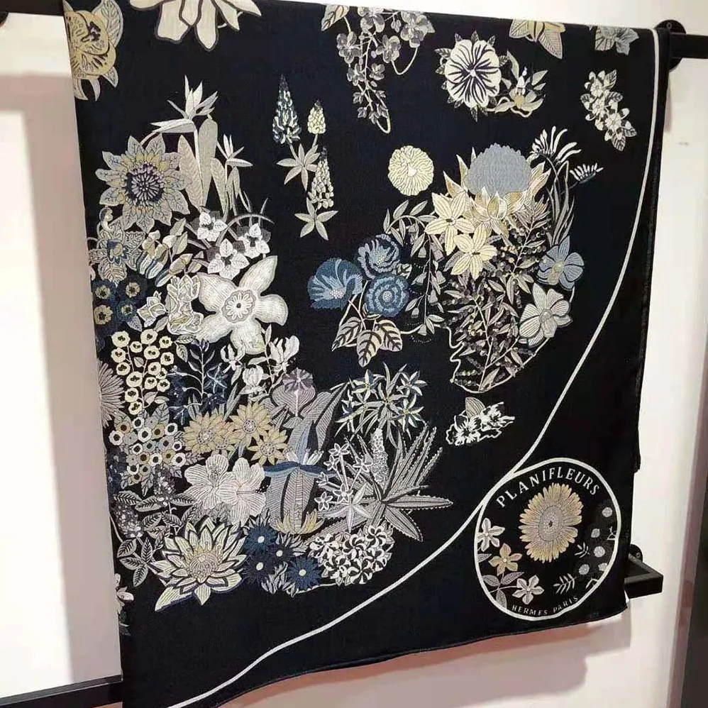 Hermes Planifleurs Scarf 90 for Women in Black