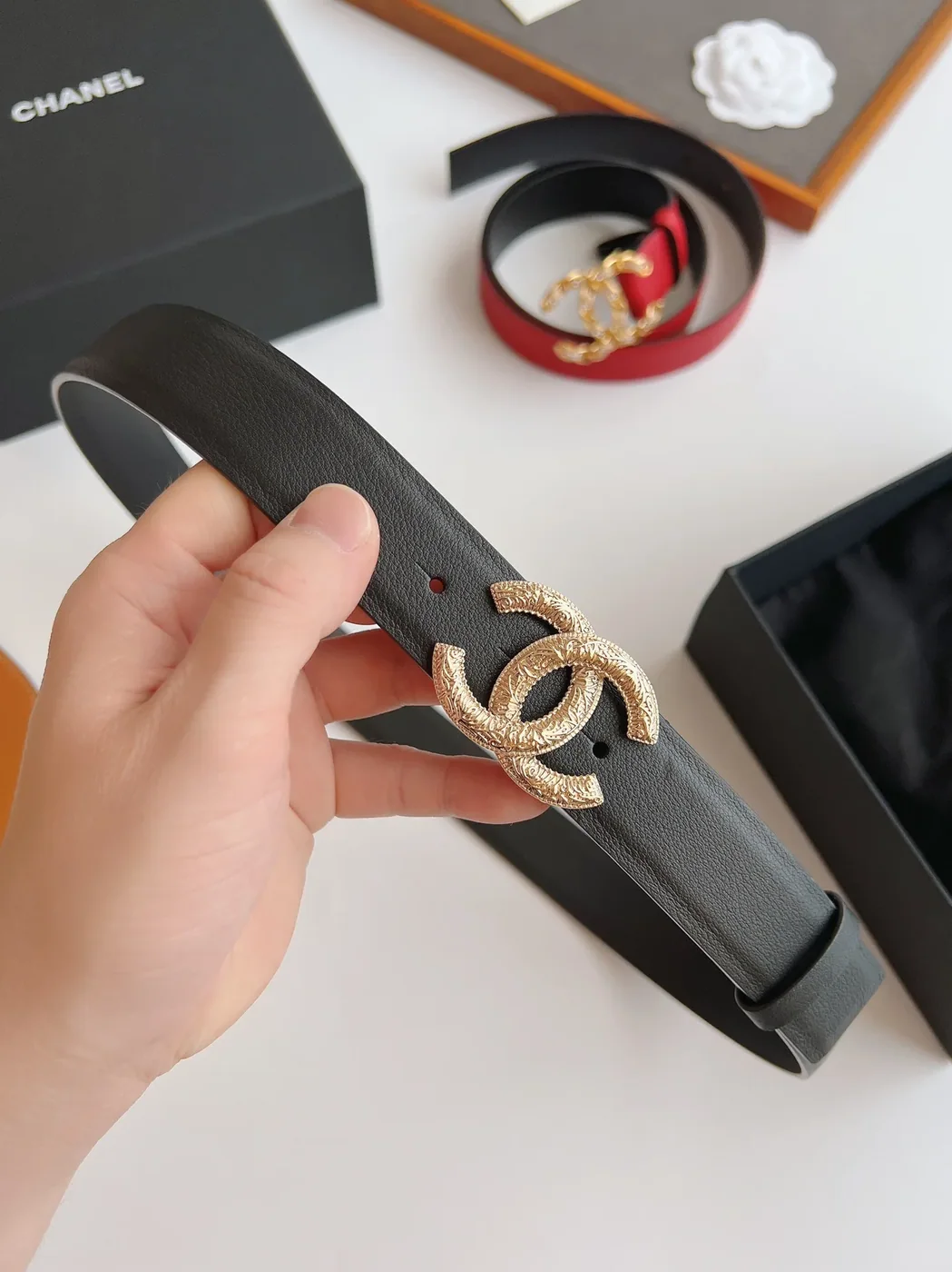 Chanel Attach Stone Metal CC Belt Black