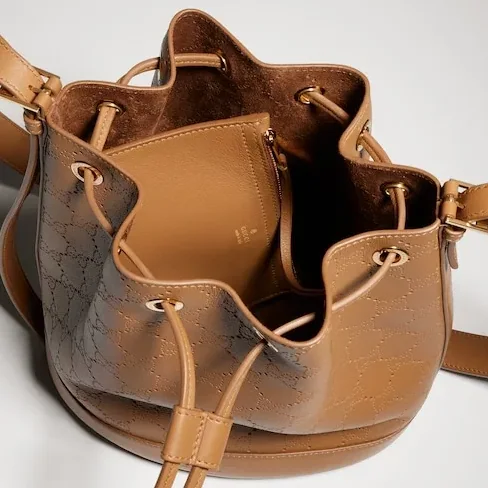 Gucci Venice Small Bucket Bag in Dark Beige Gold Hardware