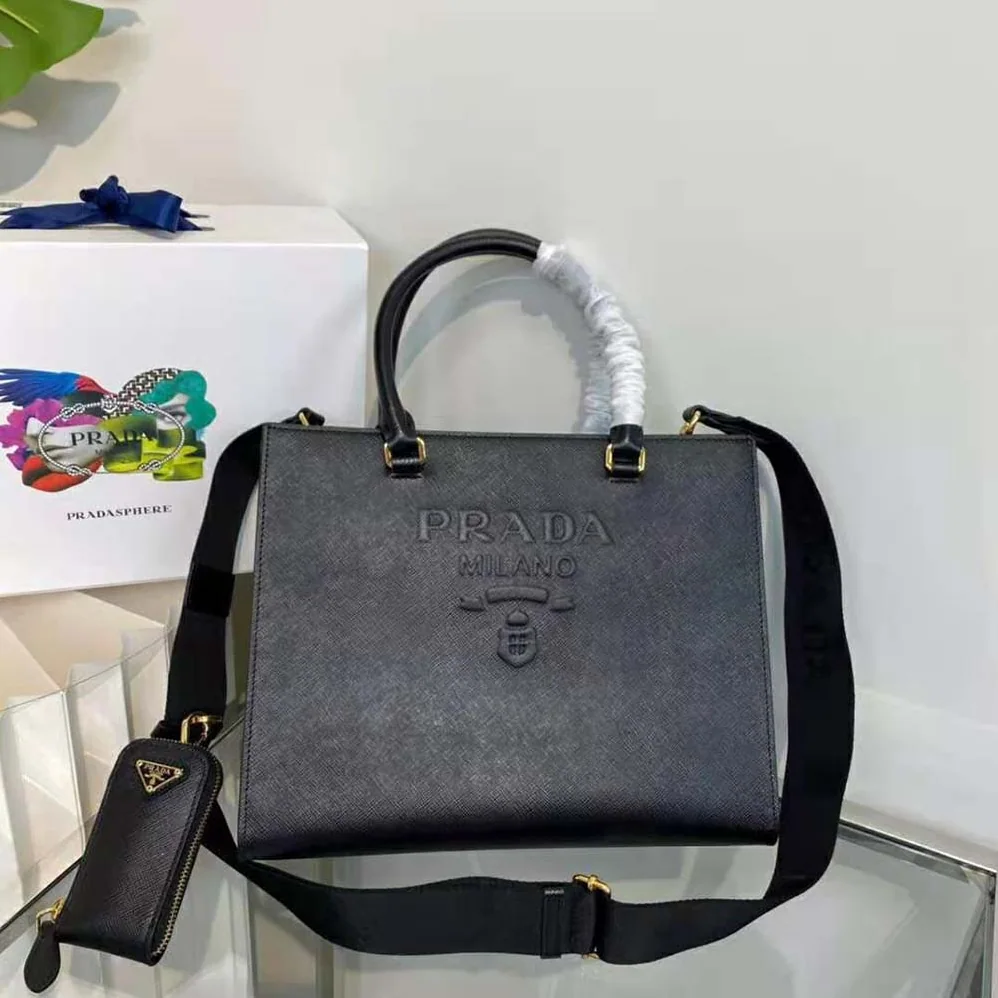 Prada Medium Saffiano Leather Handbag for Women in Black Prada Medium Saffiano Leather Handbag for Women in Black