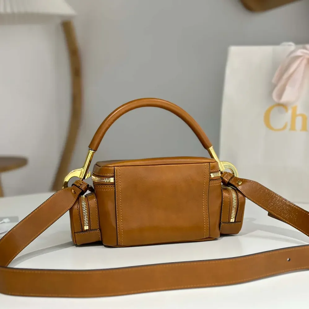 Chloe Small Camera Bag in Shiny Leather for Women in Brown