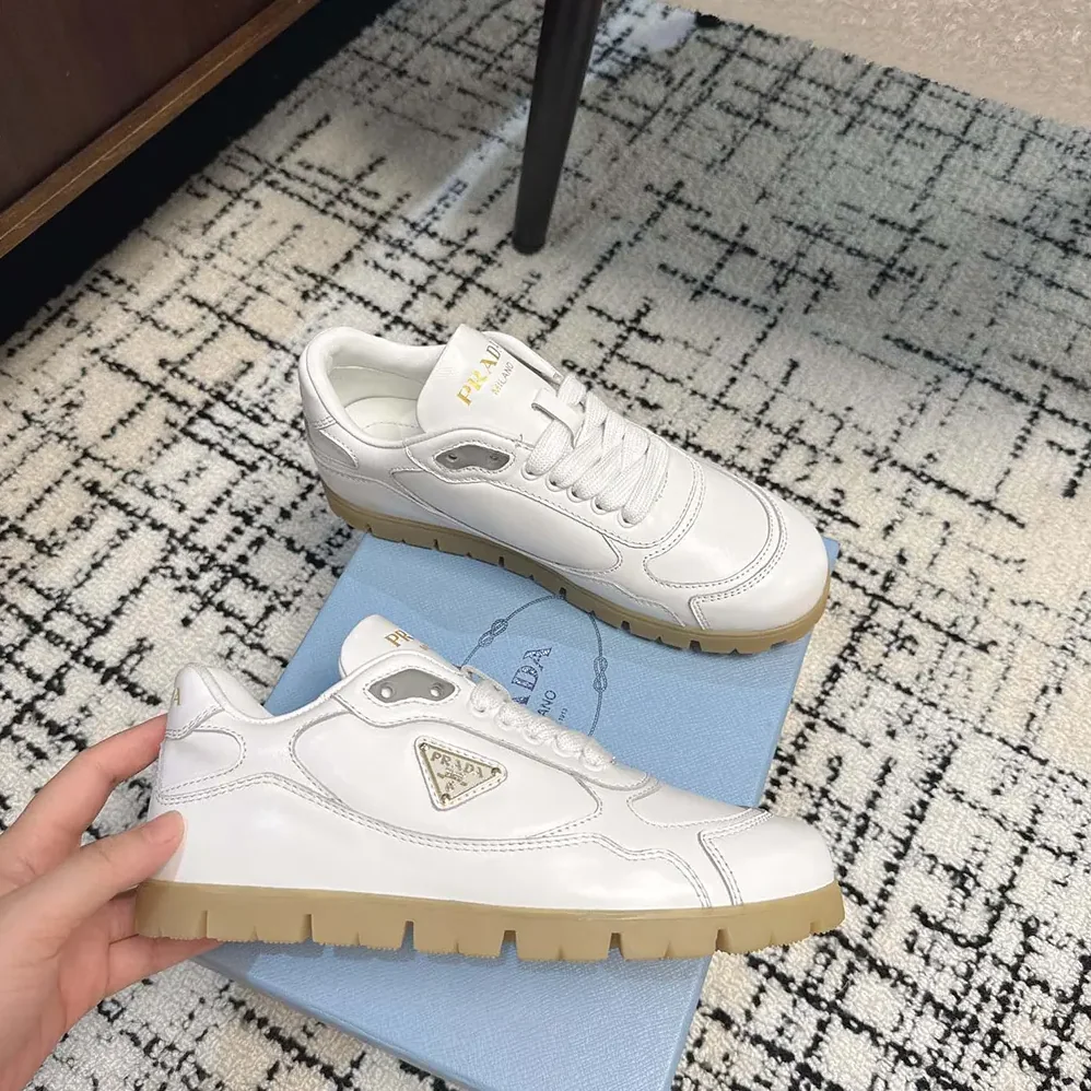 Prada Downtown Nappa Leather Sneakers for Unisex in White Prada Downtown Nappa Leather Sneakers for Unisex in White