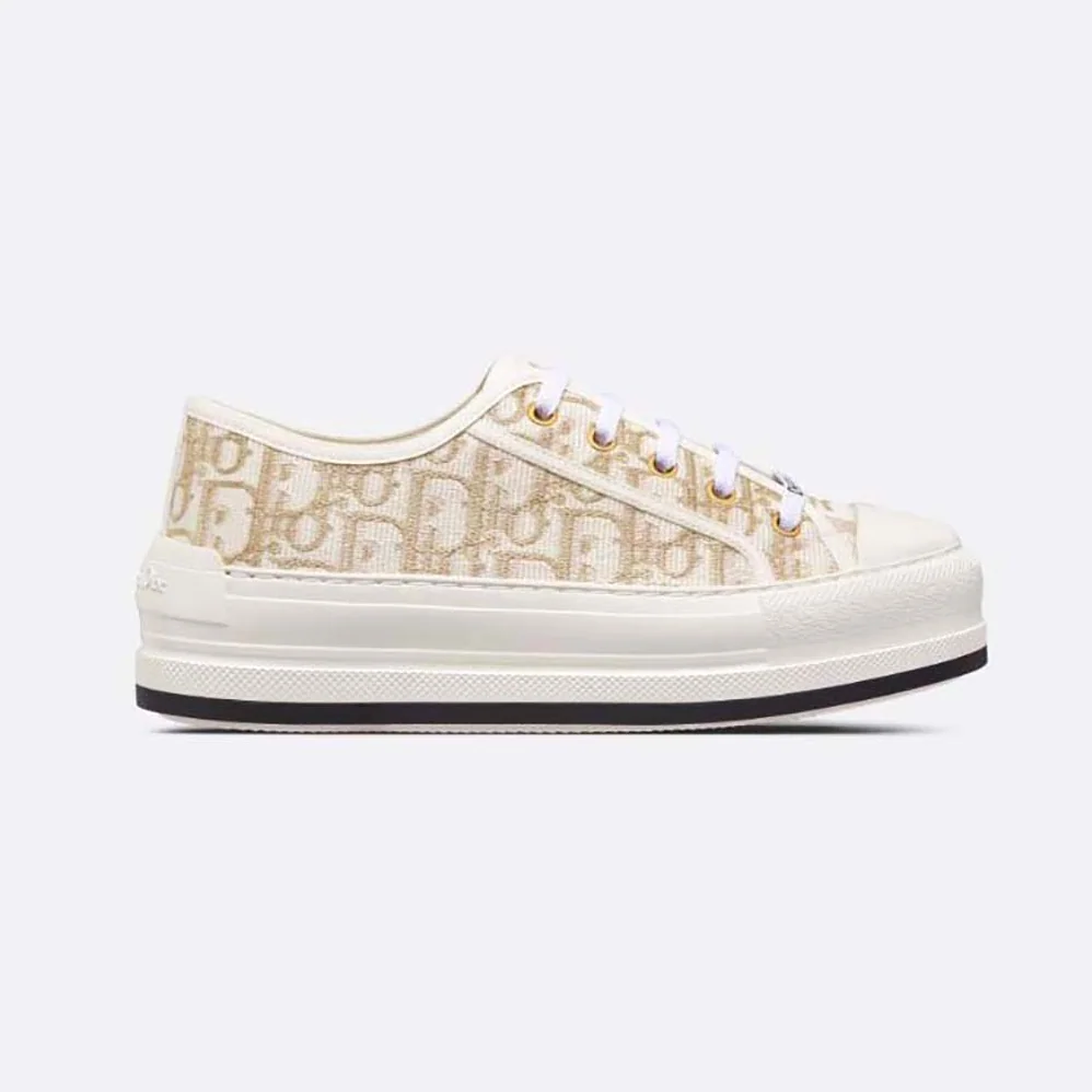 Dior Walk'N'Dior Platform Sneaker Gold-Tone Dior Oblique Cotton with Metallic Thread Embroidery for Women