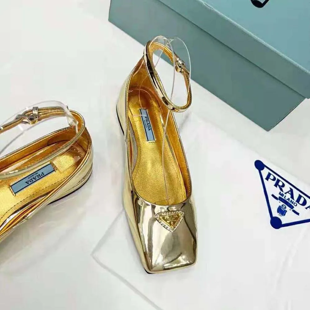 Prada Metallic Leather Ballerinas for Women in Gold