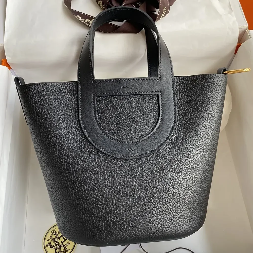 Hermes In the Loop 18 Handbag Clemence Leather for Women in Black/Gold