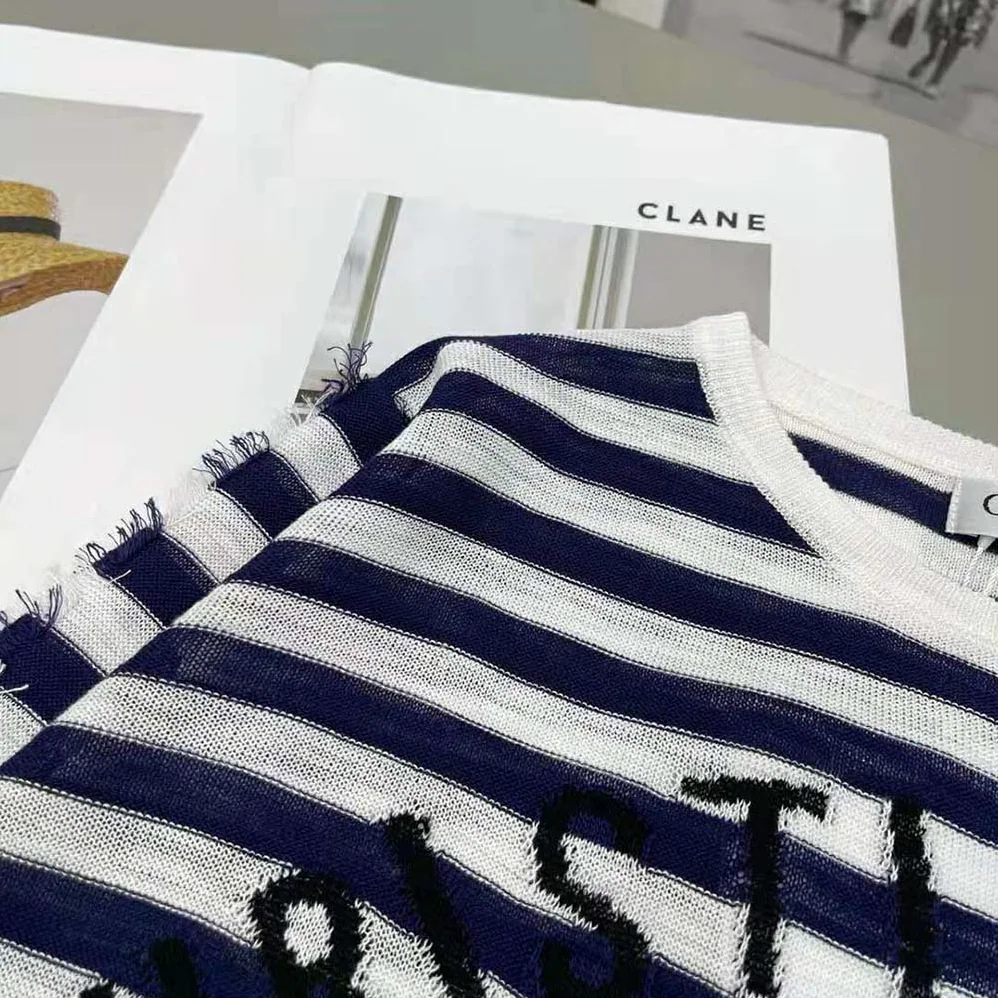 Dior Marinière Sweater Navy Blue and White Linen Cashmere and Silk Knit with Signature for Women Dior Marinière Sweater Navy Blue and White Linen Cashmere and Silk Knit with Signature for Women