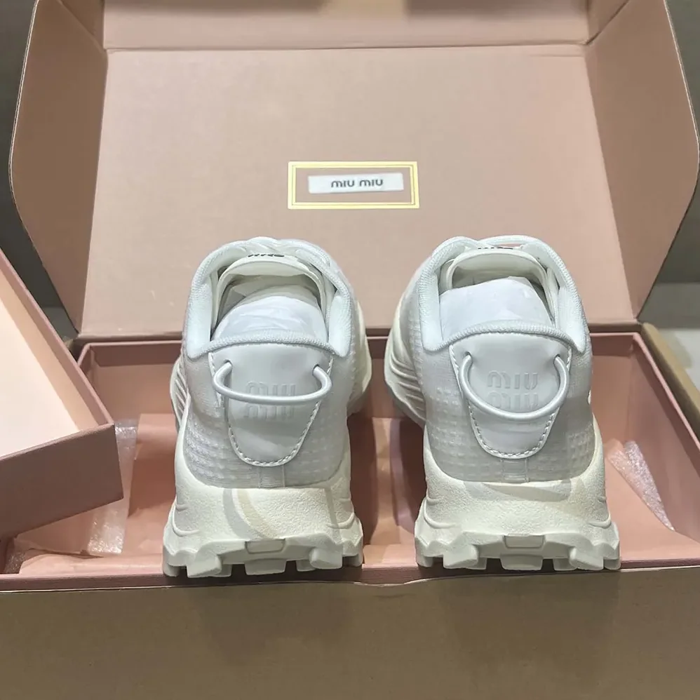 Miu Miu Technical Fabric Sneakers for Women in White Miu Miu Technical Fabric Sneakers for Women in White