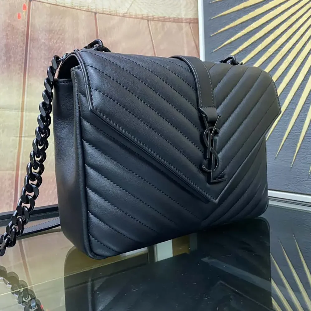 Saint Laurent YSL College Medium in Quilted Leather for Women in Black Saint Laurent YSL College Medium in Quilted Leather for Women in Black
