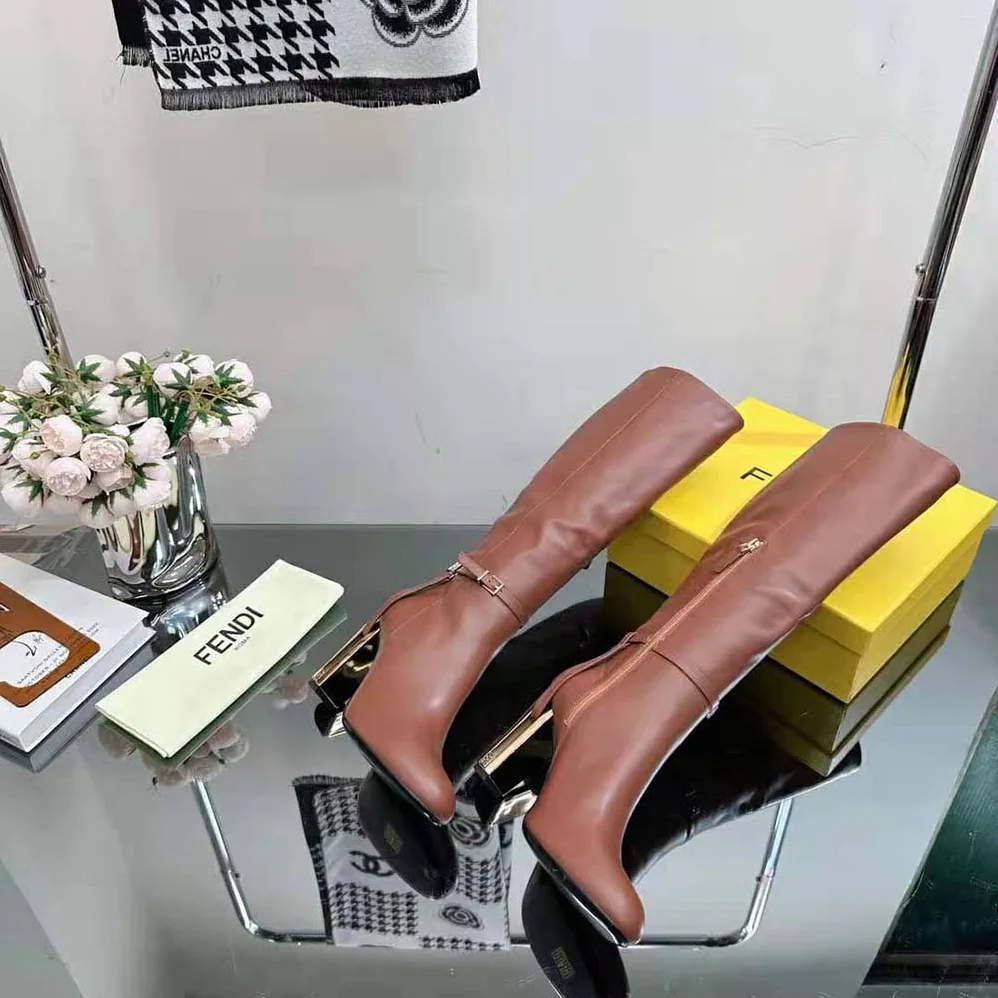 Fendi Delfina Leather High-heeled Boots for Women in Brown Fendi Delfina Leather High-heeled Boots for Women in Brown