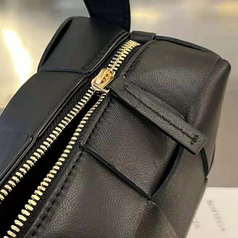 Bottega Veneta Small Brick Cassette Intreccio Leather Shoulder Bag for Women in Black