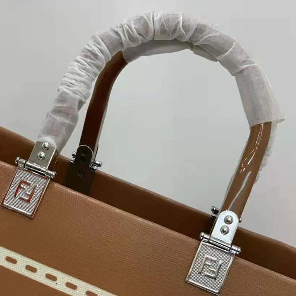 Fendi Sunshine Medium Canvas and Brown Patent Leather Shopper Bag for Women Fendi Sunshine Medium Canvas and Brown Patent Leather Shopper Bag for Women