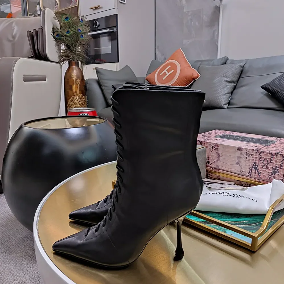 Jimmy Choo Scarlett Ankle Boot 95 Black Nappa Leather Boots for Women