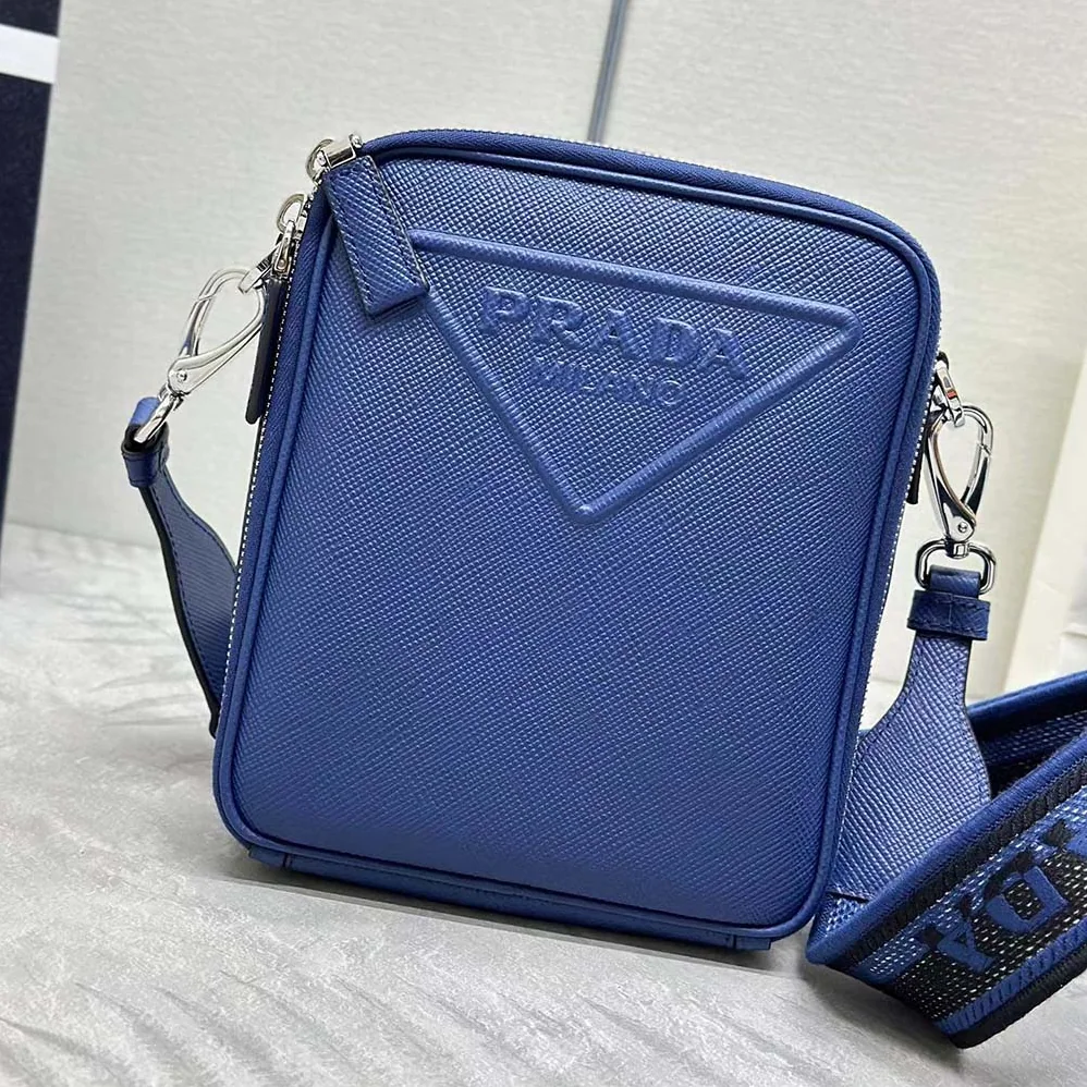 Prada Saffiano Leather Shoulder Bag for Men in Navy