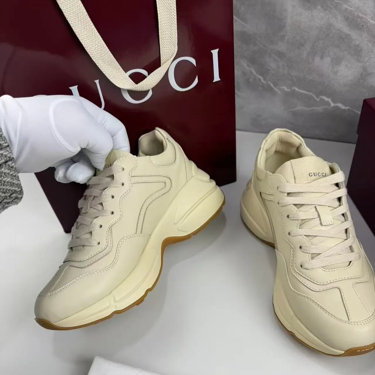 Gucci x Disney Rhyton Sneaker With Mickey Mouse Beige for Women