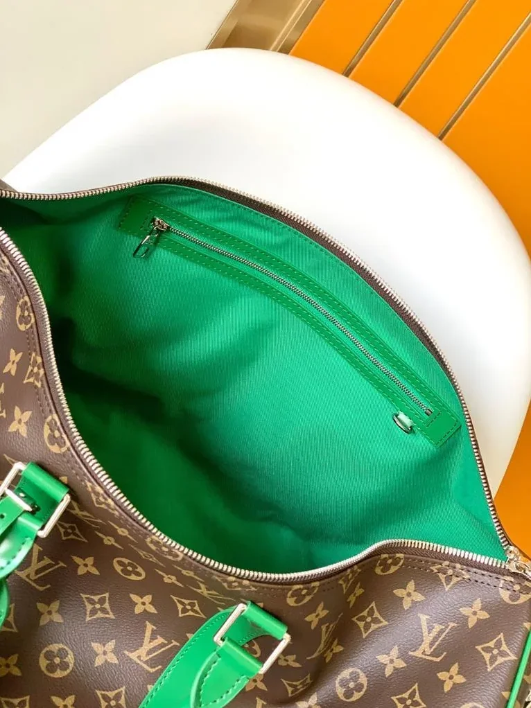 Louis Vuitton Keepall Bandouliere 50 Travel Bag in Brown/ Green Silver Hardware Louis Vuitton Keepall Bandouliere 50 Travel Bag in Brown/ Green Silver Hardware