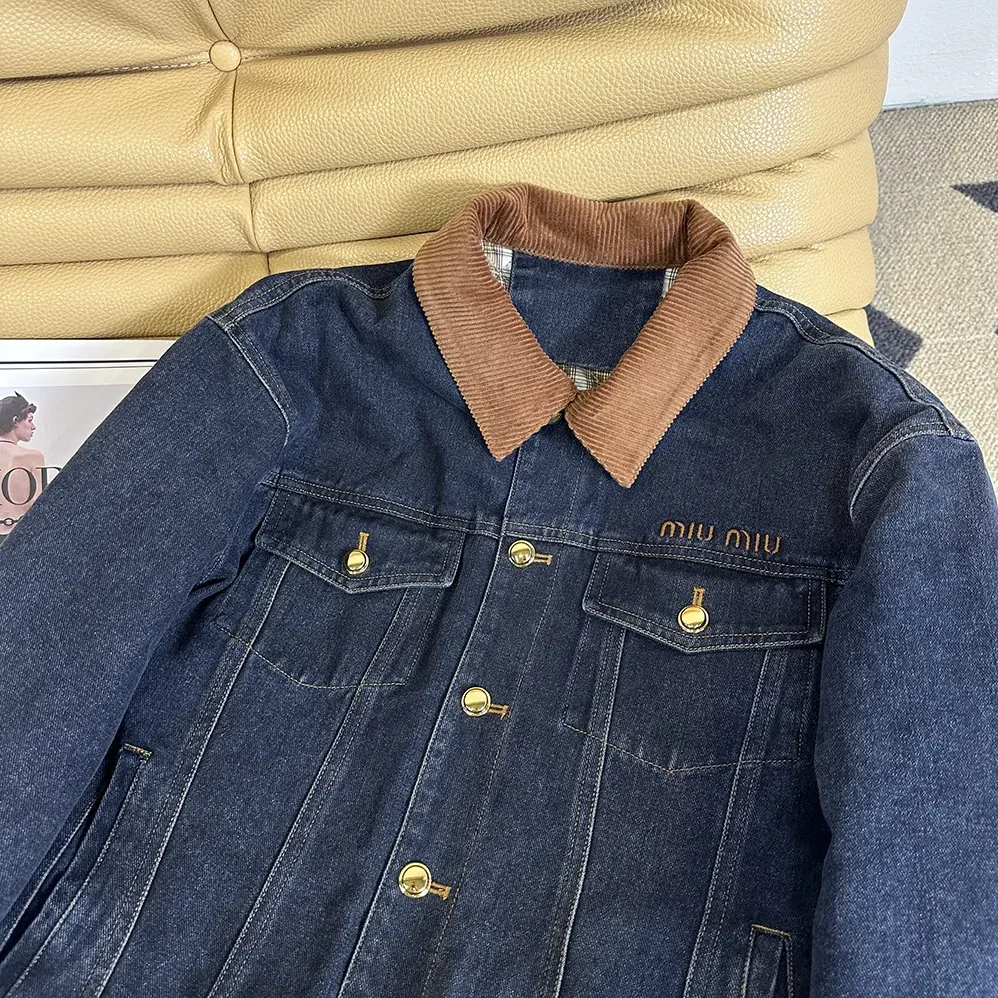 Miu Miu Flocked Denim And Velvet Blouson Jacket for Women