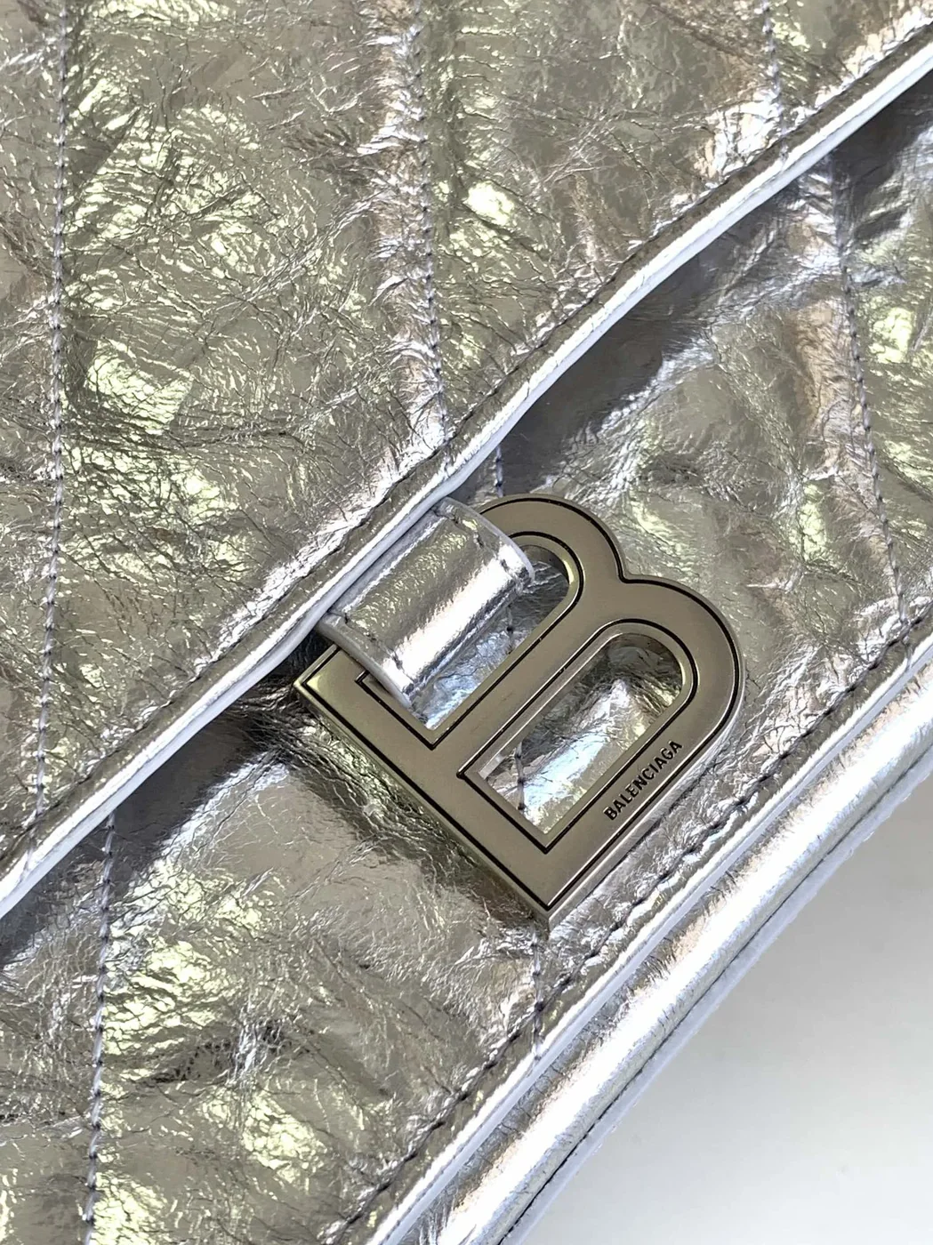 Balenciaga Crush Small Chain Bag Quilted In Sliver Tone /
